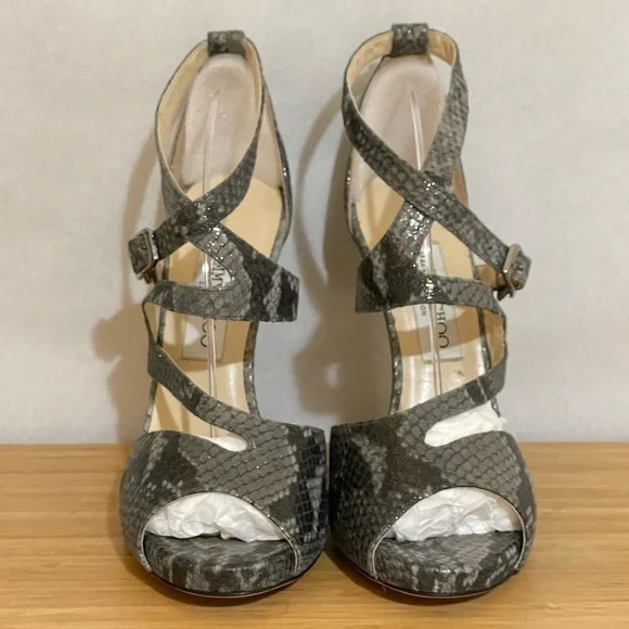 Jimmy Choo glitter animal print wrap around strappy ankle pump 38.5 120mm - Picture 2 of 10